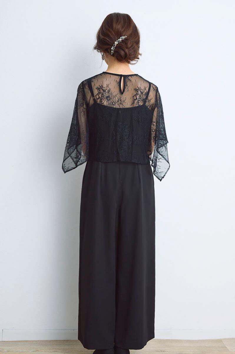 ブラックのレースブラウスセットオールインワン