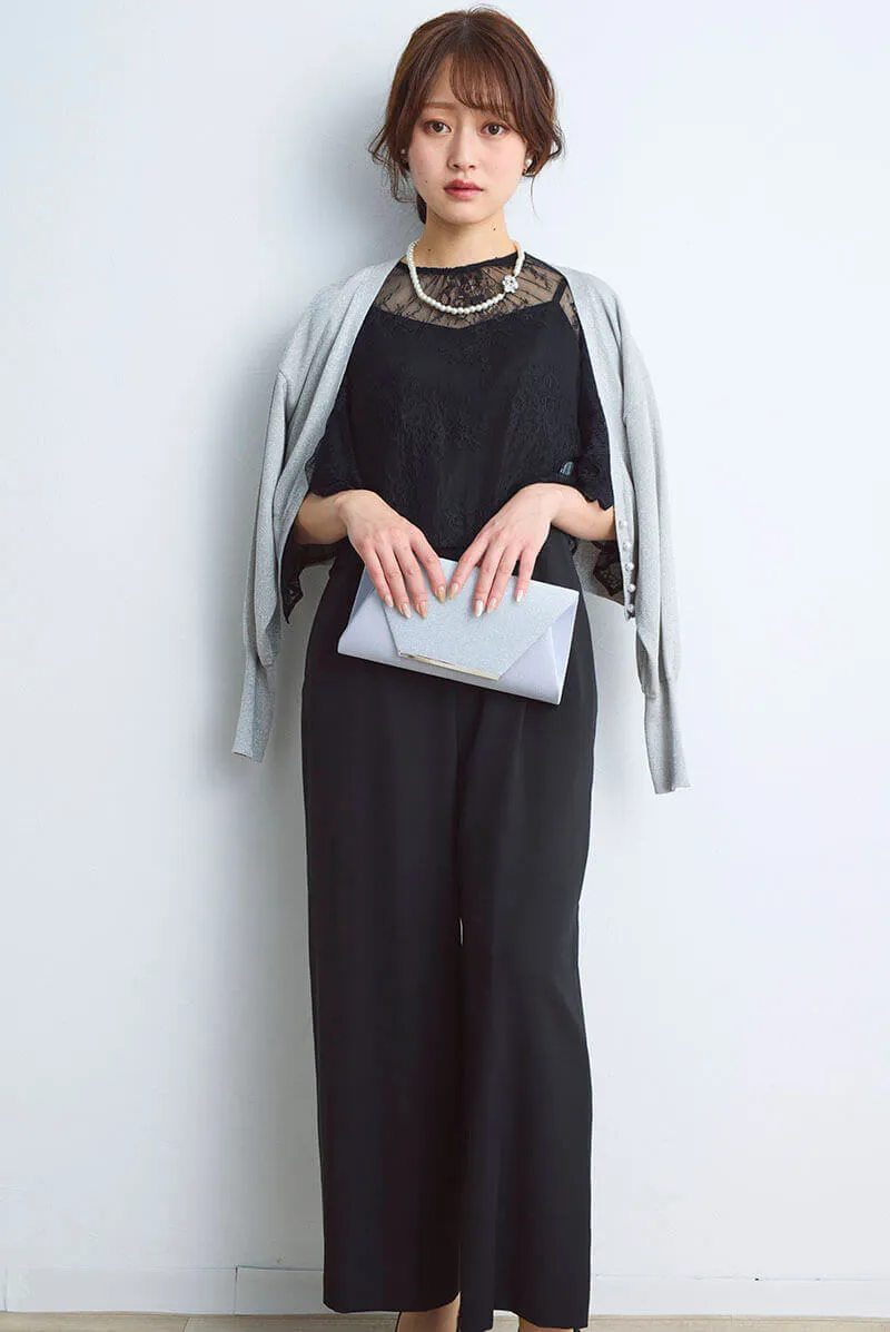 ブラックのレースブラウスセットオールインワン