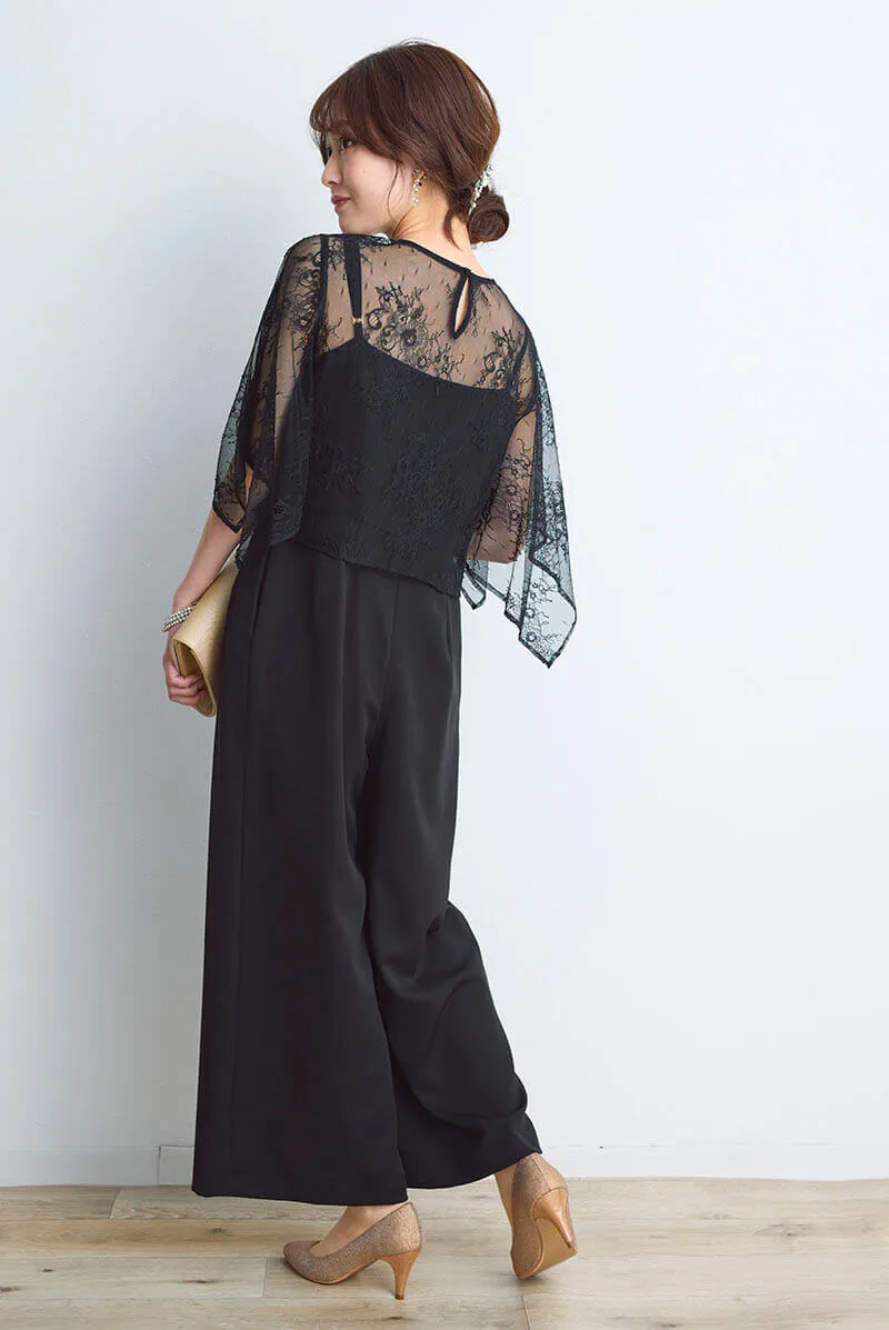 ブラックのレースブラウスセットオールインワン