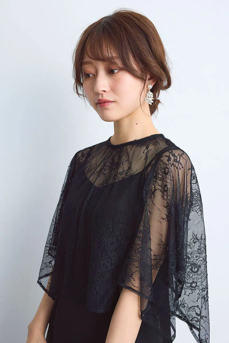 ブラックのレースブラウスセットオールインワン