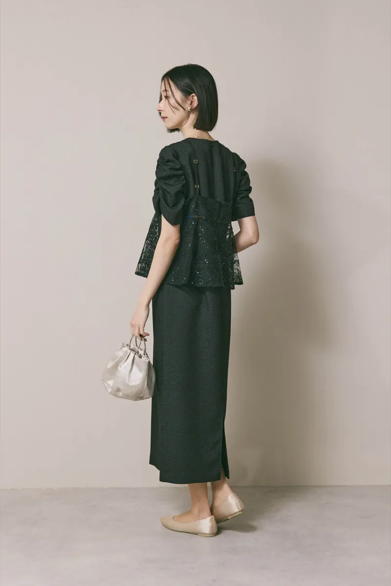 ブラックのスパンコールレースビスチェドレス