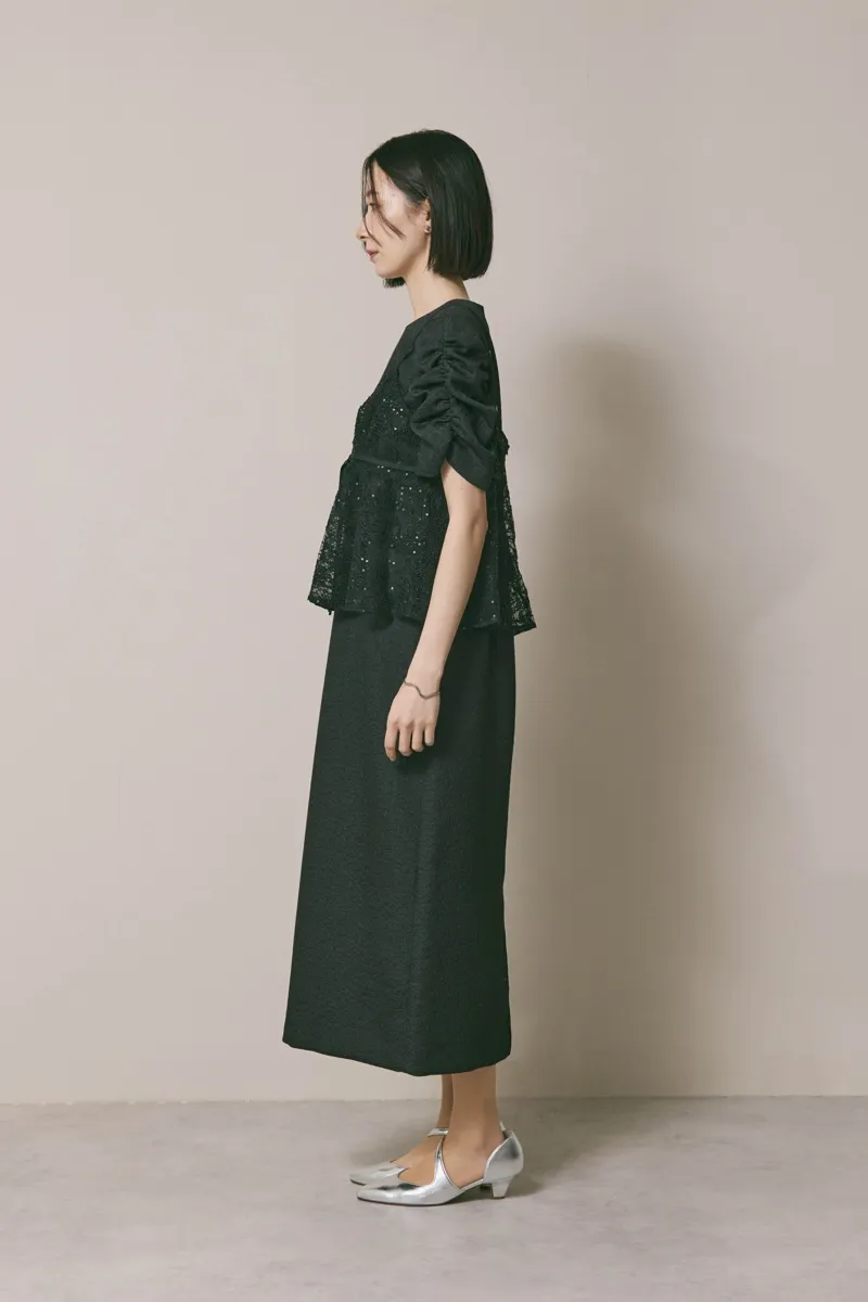 ブラックのスパンコールレースビスチェドレス