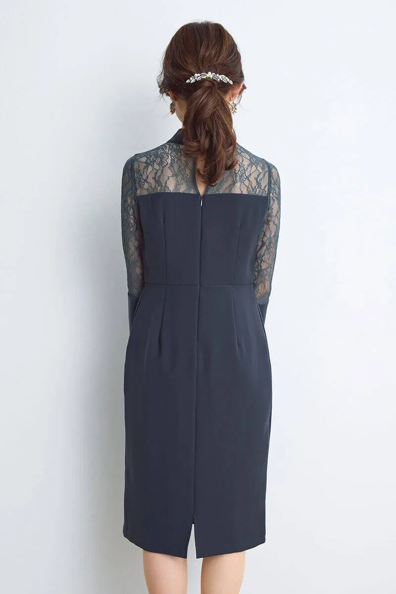 ネイビーのフレアカフスIラインドレス