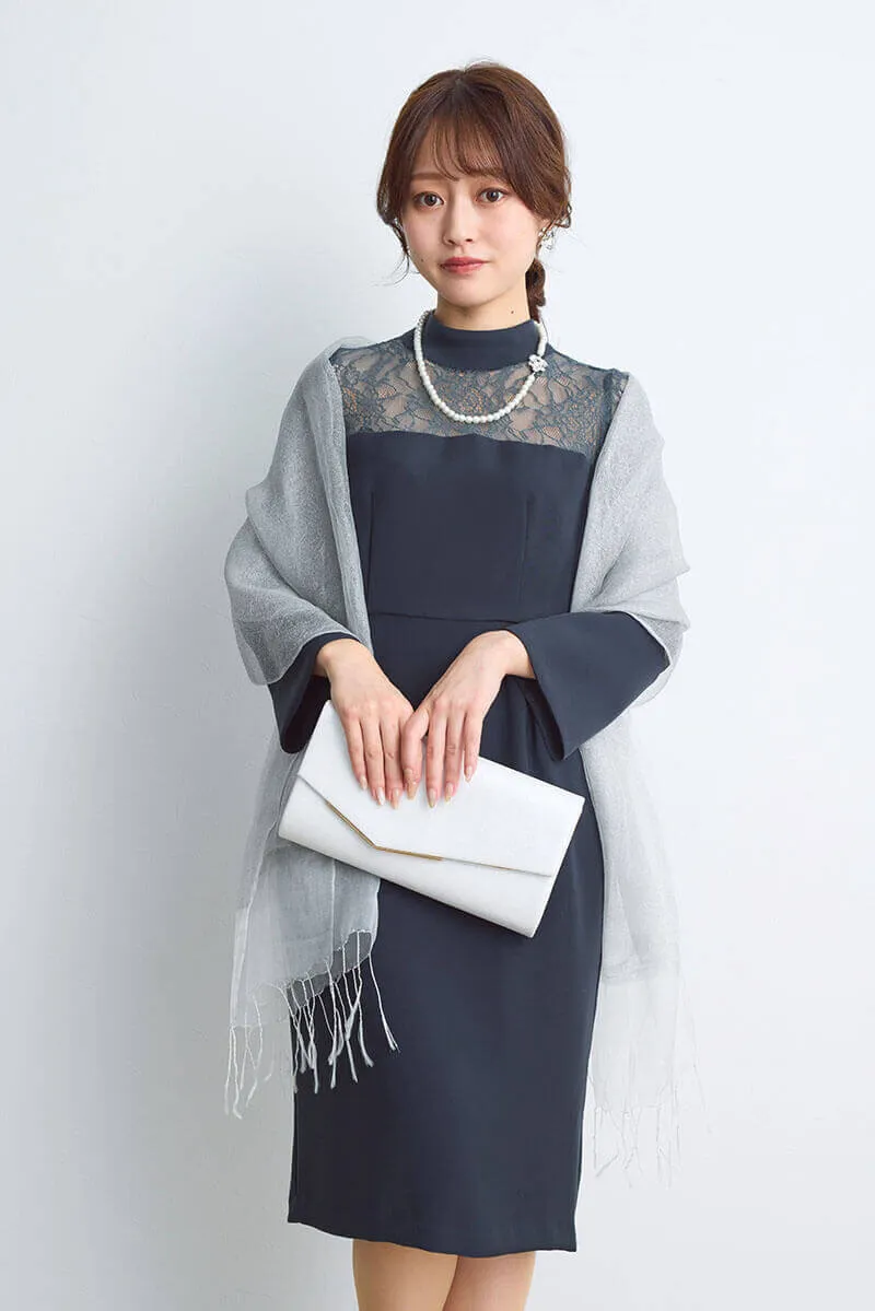 ネイビーのフレアカフスIラインドレス