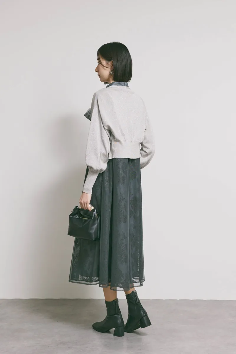 グレーのチュールレースAラインドレス