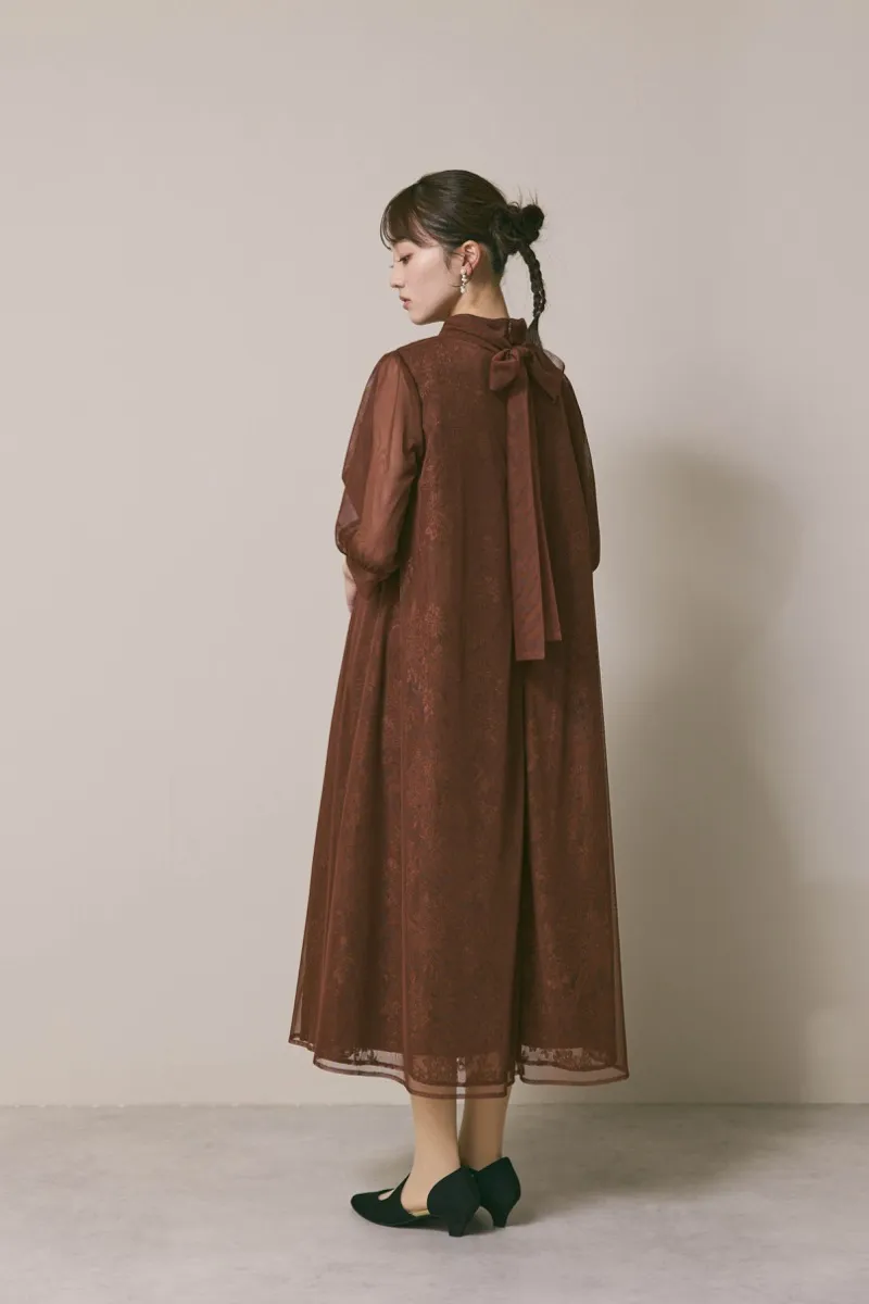 ブラウンのチュールレースAラインドレス