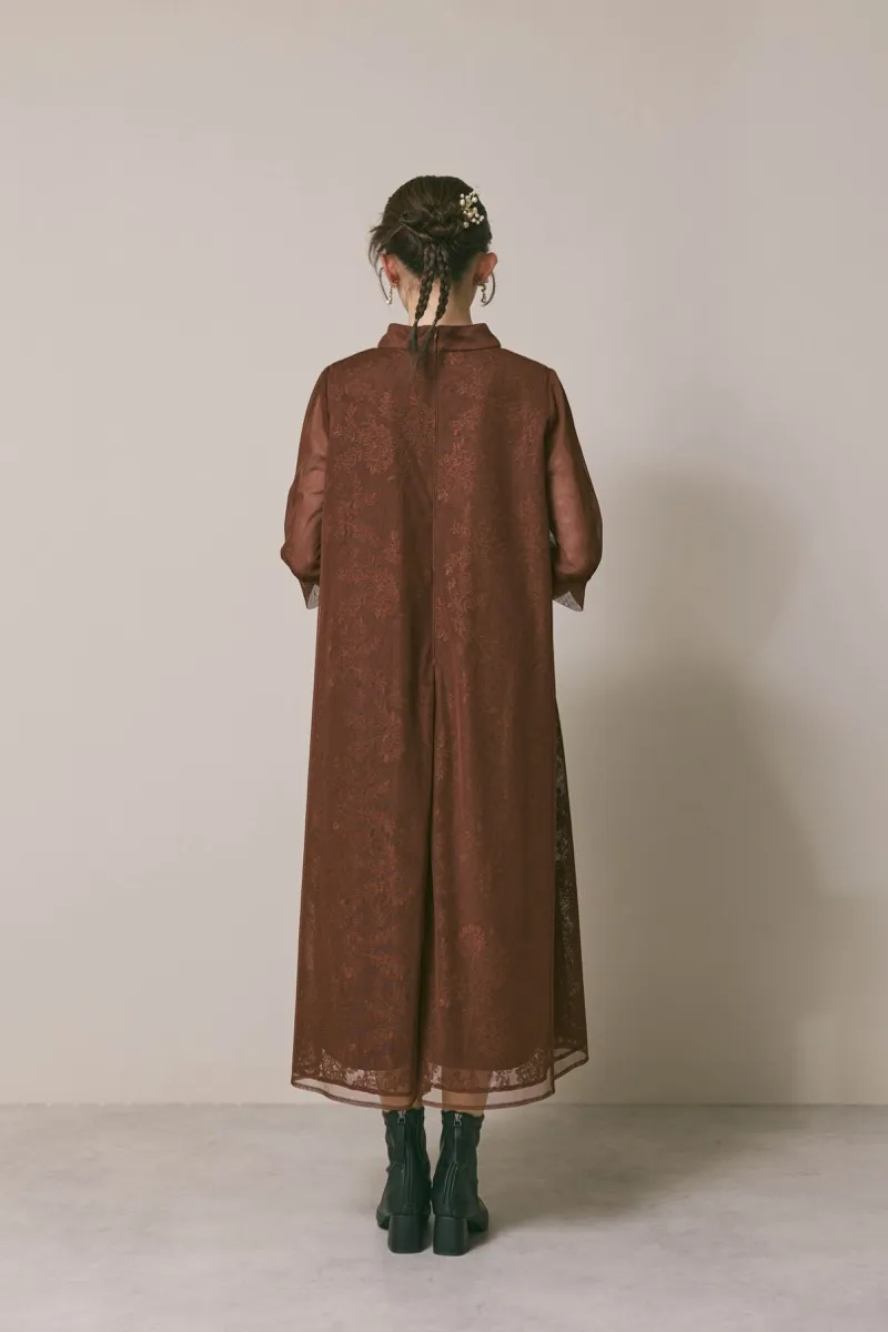 ブラウンのチュールレースAラインドレス