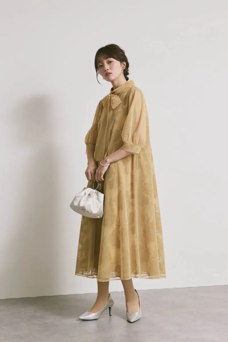 イエローのチュールレースAラインドレス