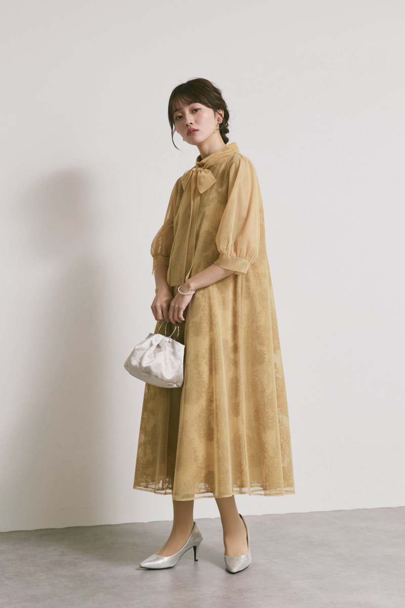 イエローのチュールレースAラインドレス