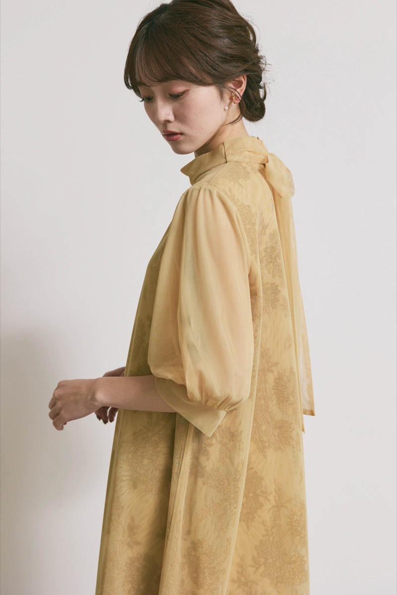 イエローのチュールレースAラインドレス