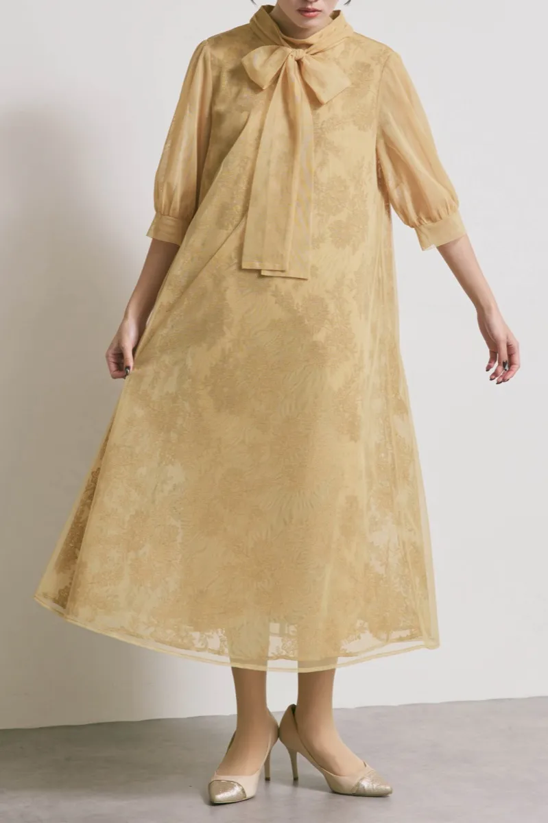イエローのチュールレースAラインドレス