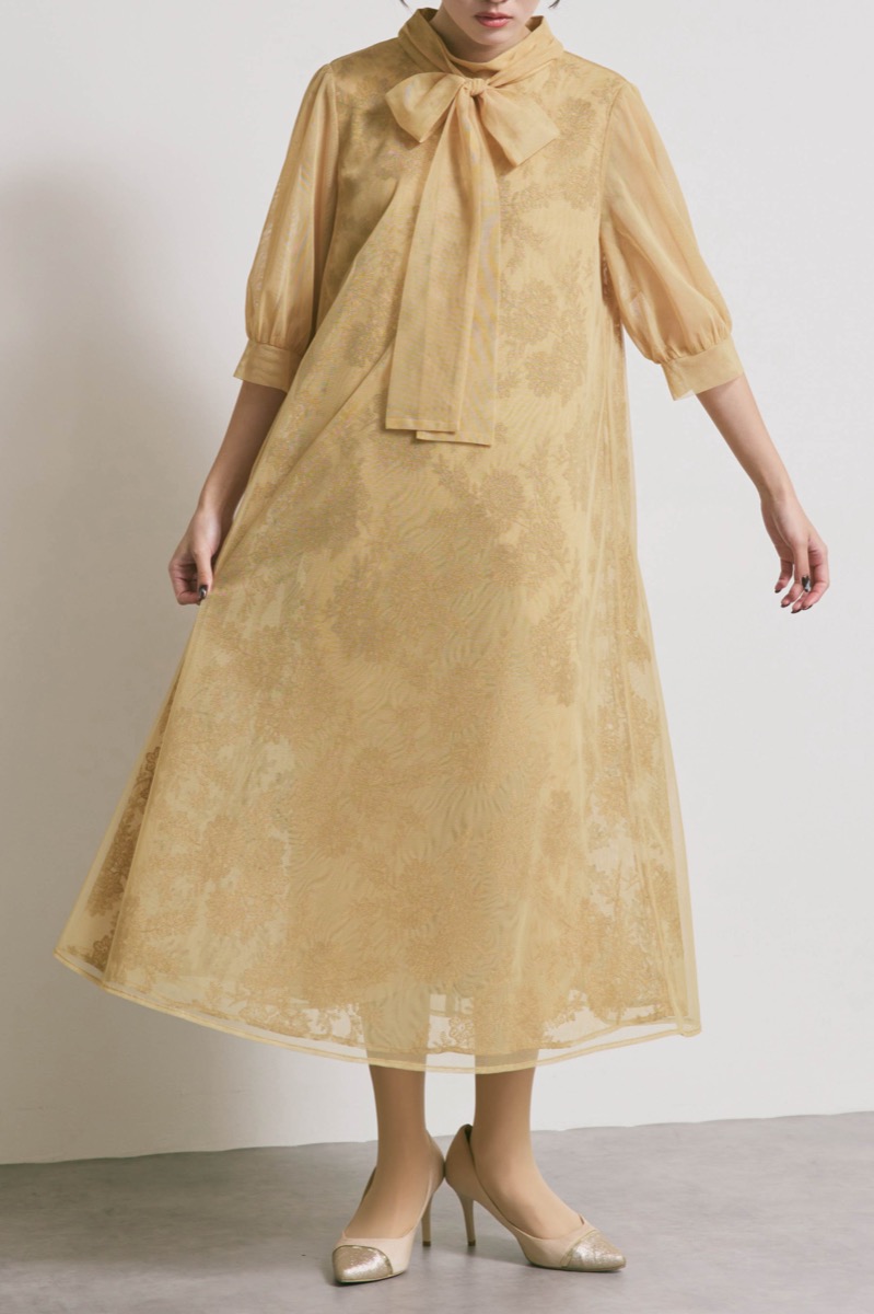 イエローのチュールレースAラインドレス