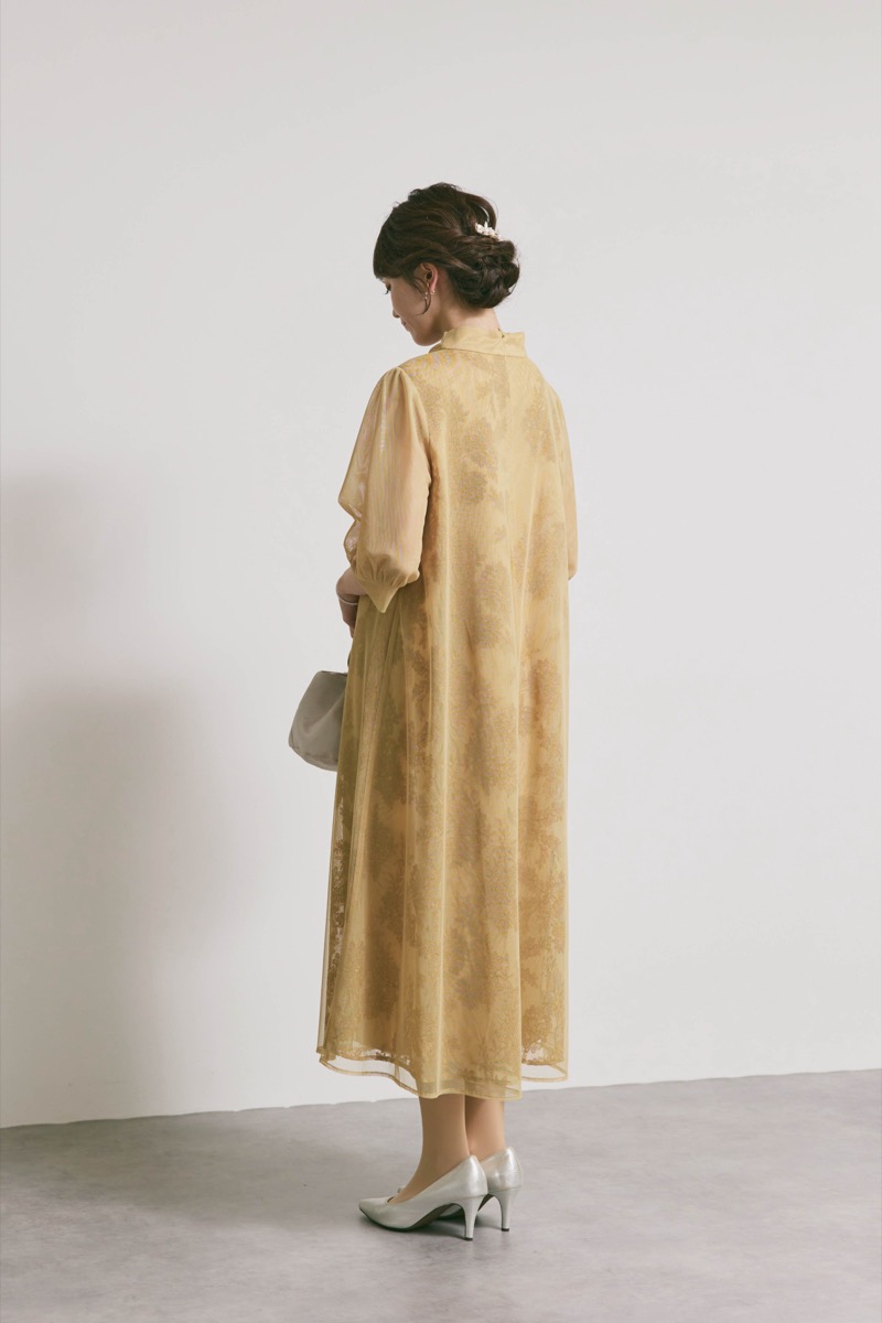 イエローのチュールレースAラインドレス