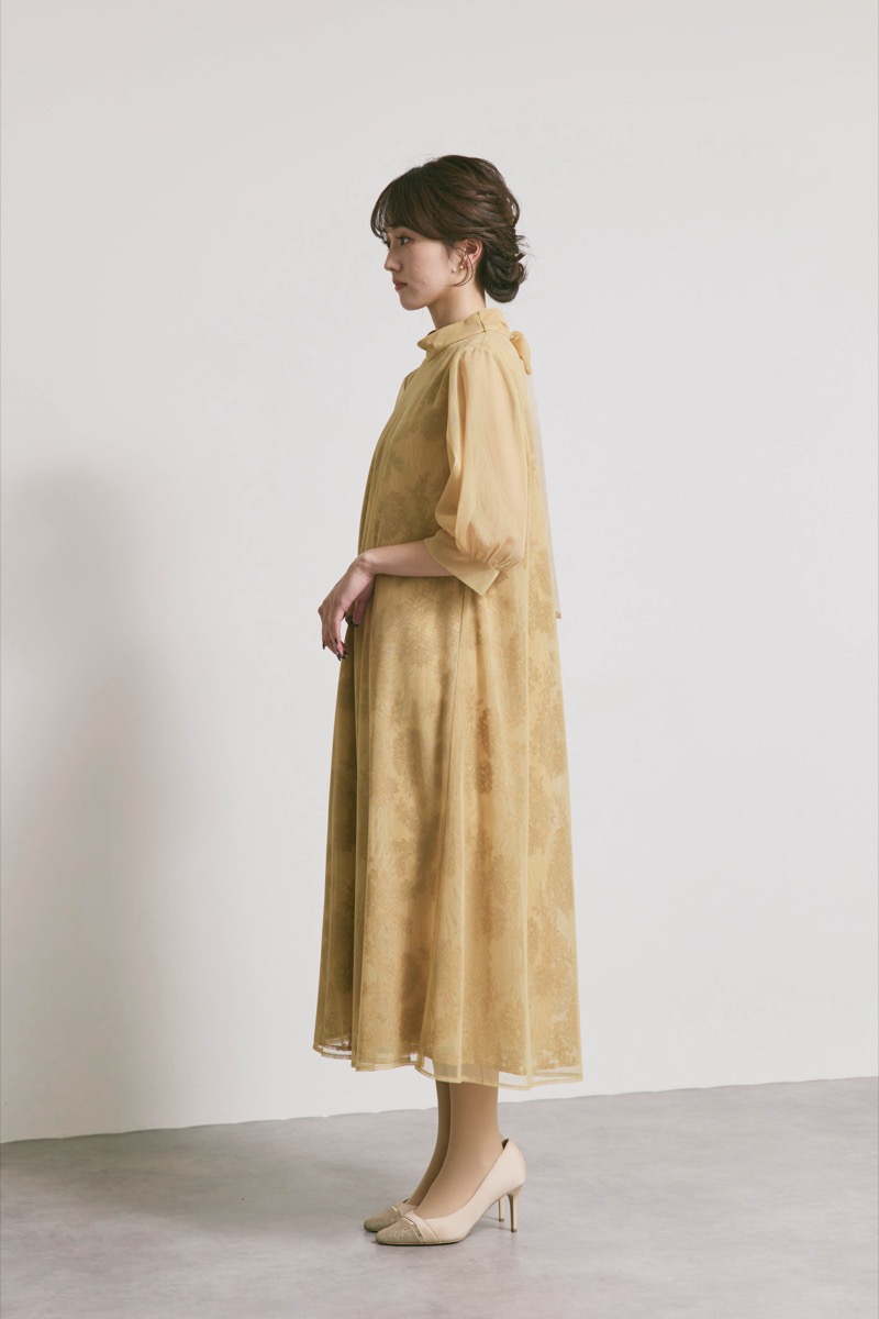 イエローのチュールレースAラインドレス