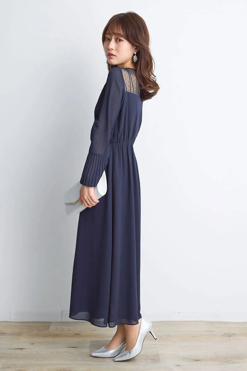 ネイビーのカシュクールシフォンドレス
