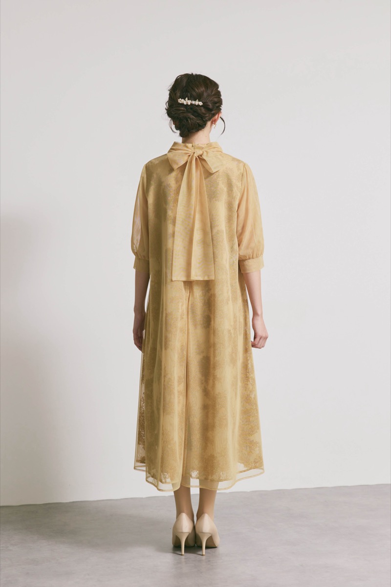 イエローのチュールレースAラインドレス