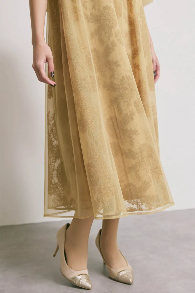イエローのチュールレースAラインドレス
