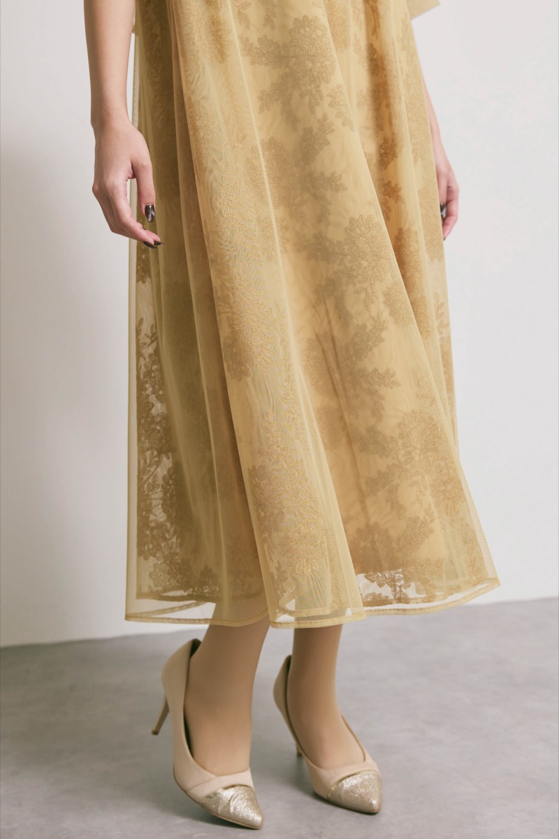 イエローのチュールレースAラインドレス
