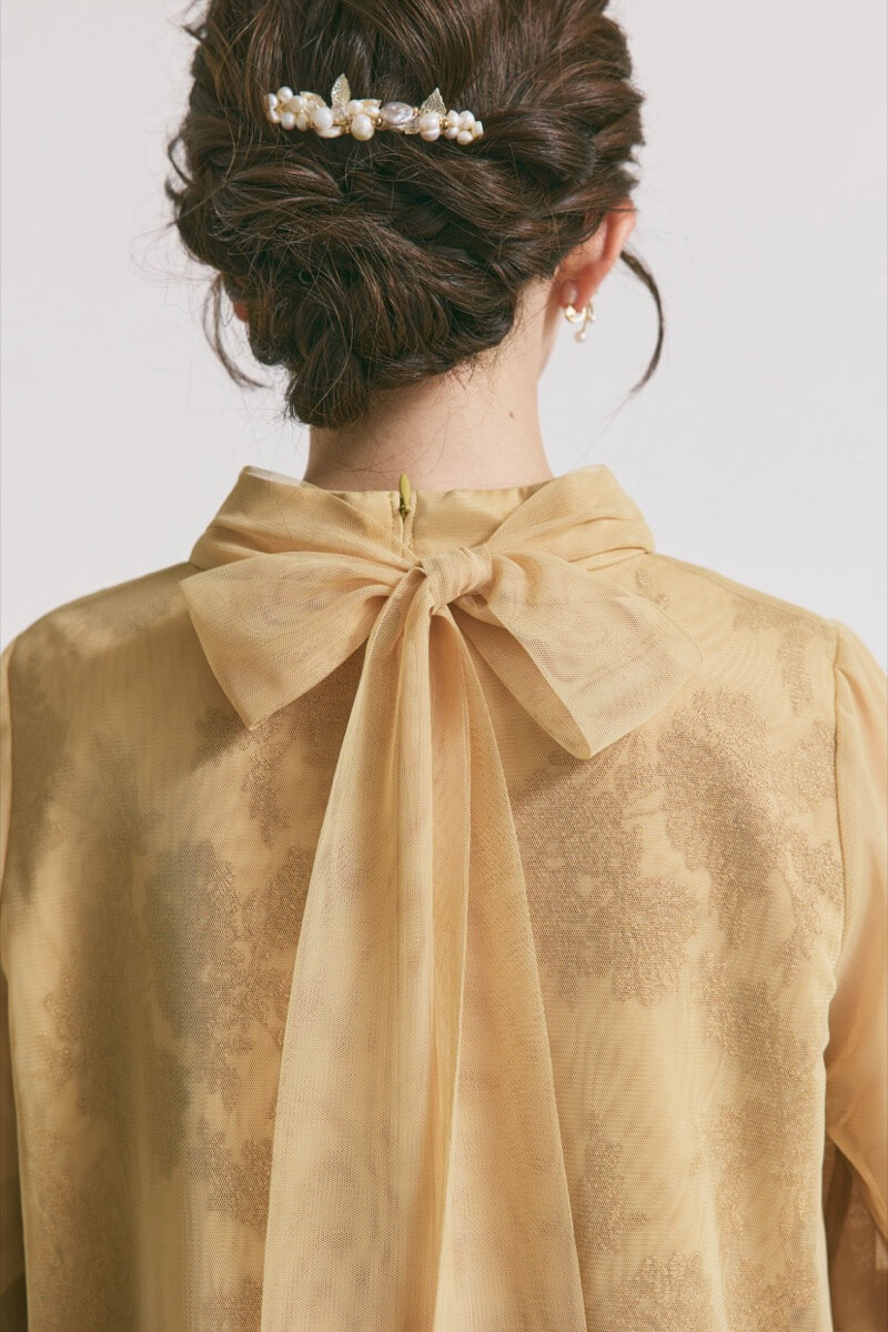 イエローのチュールレースAラインドレス