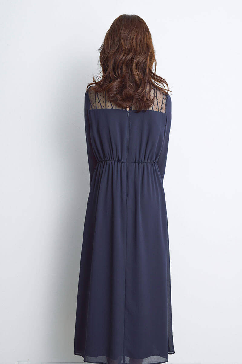 ネイビーのカシュクールシフォンドレス