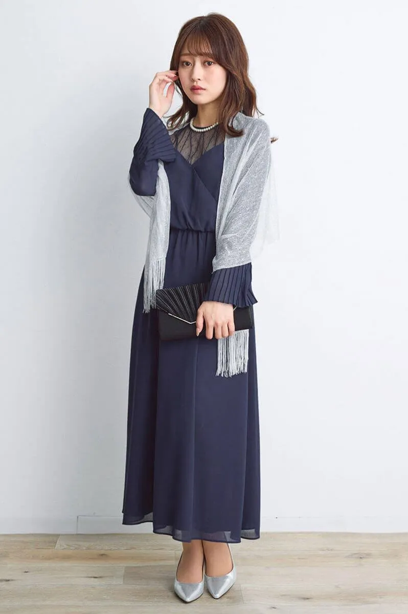 ネイビーのカシュクールシフォンドレス