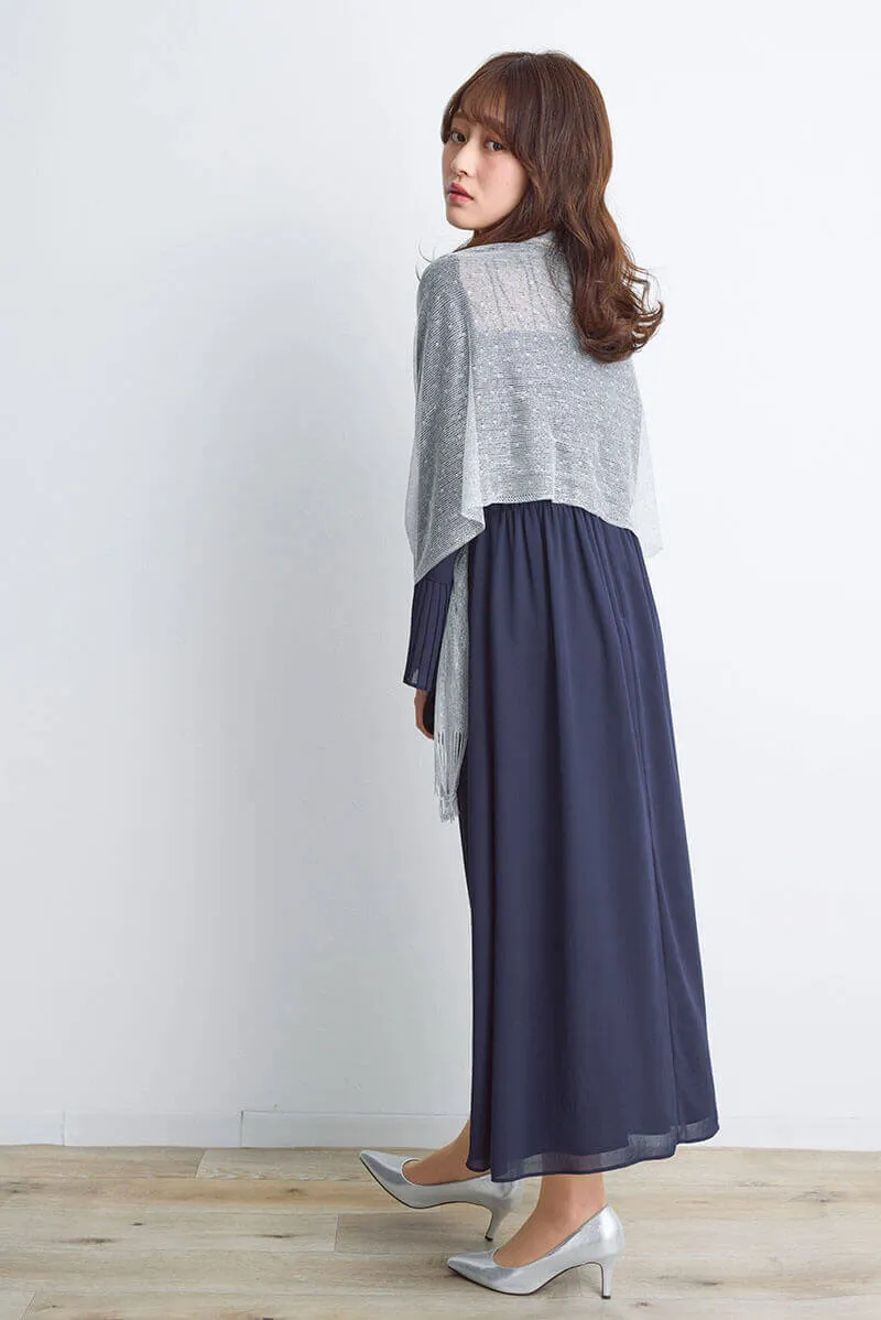 ネイビーのカシュクールシフォンドレス