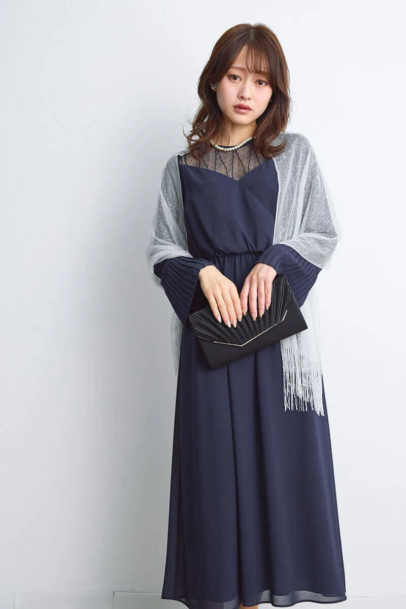 ネイビーのカシュクールシフォンドレス
