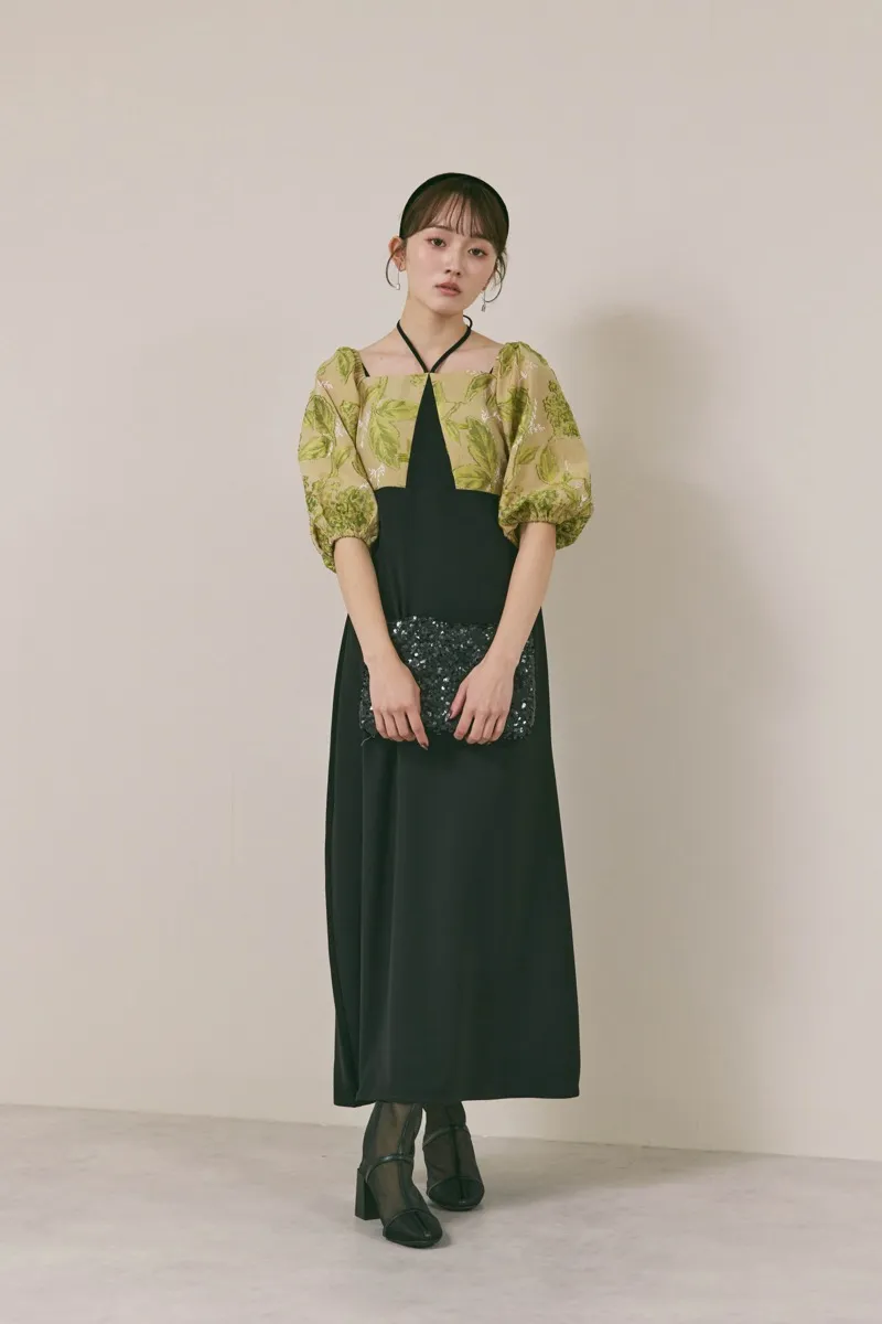 ブラック×ベージュのスイッチングジャガードドレス