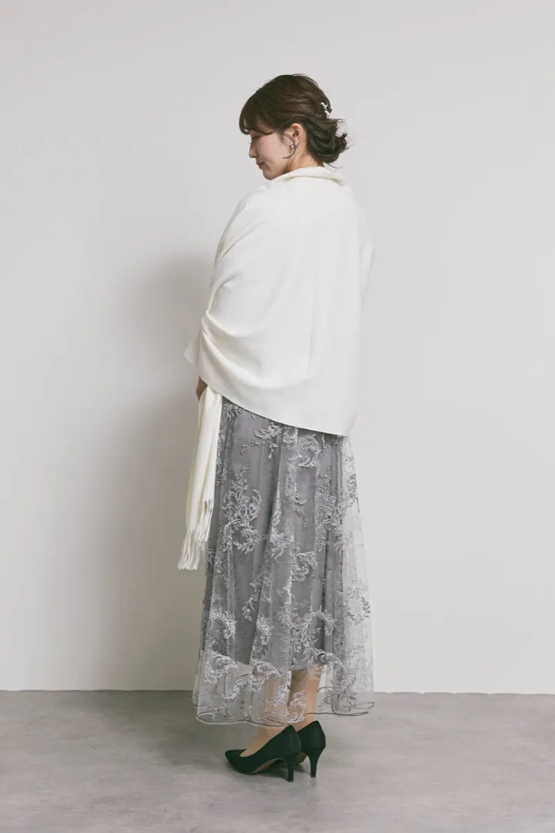 グレーのコードフラワレースドレス