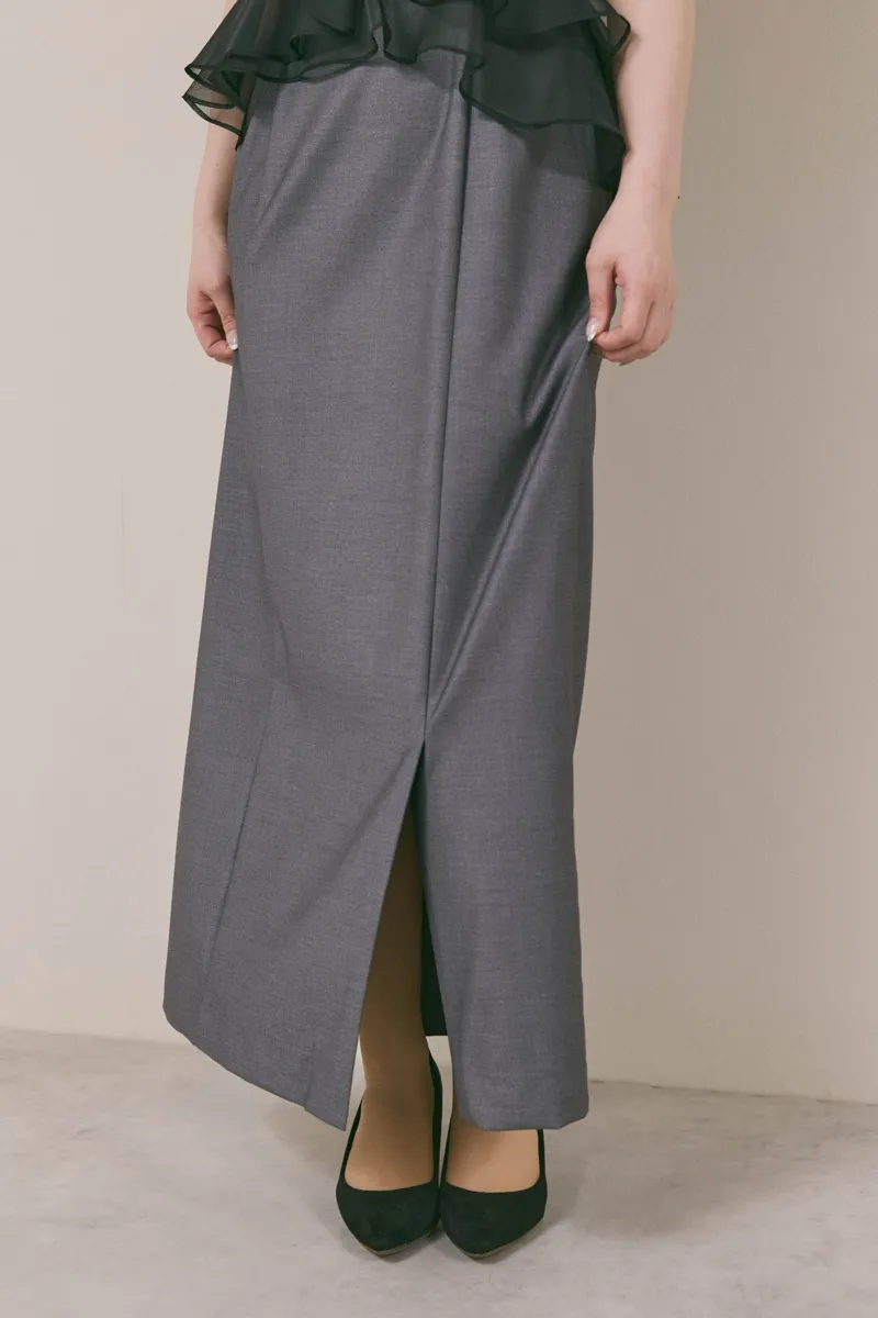 グレー×ブラックのラッフルブラウスセットドレス