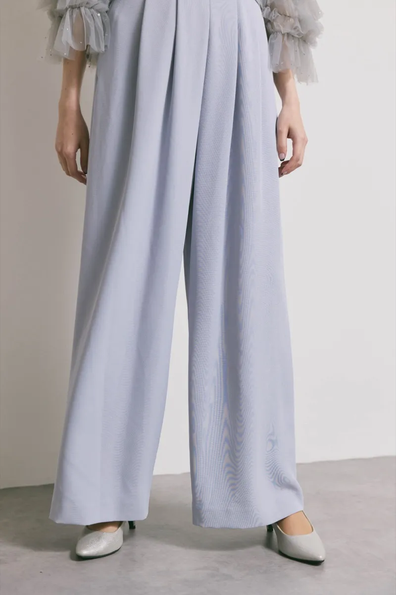 サックスブルーのラッフルトップスパンツドレスドレス