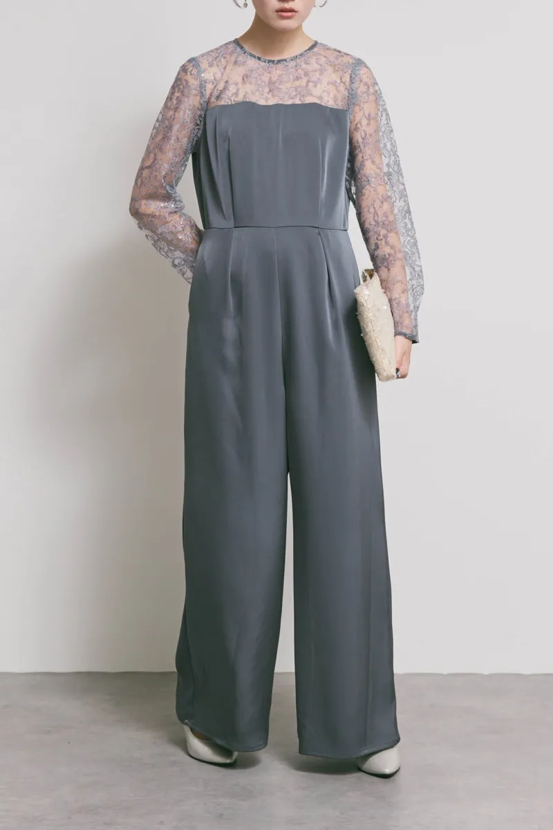 グレーのシークインエンブロイダリーパンツドレス