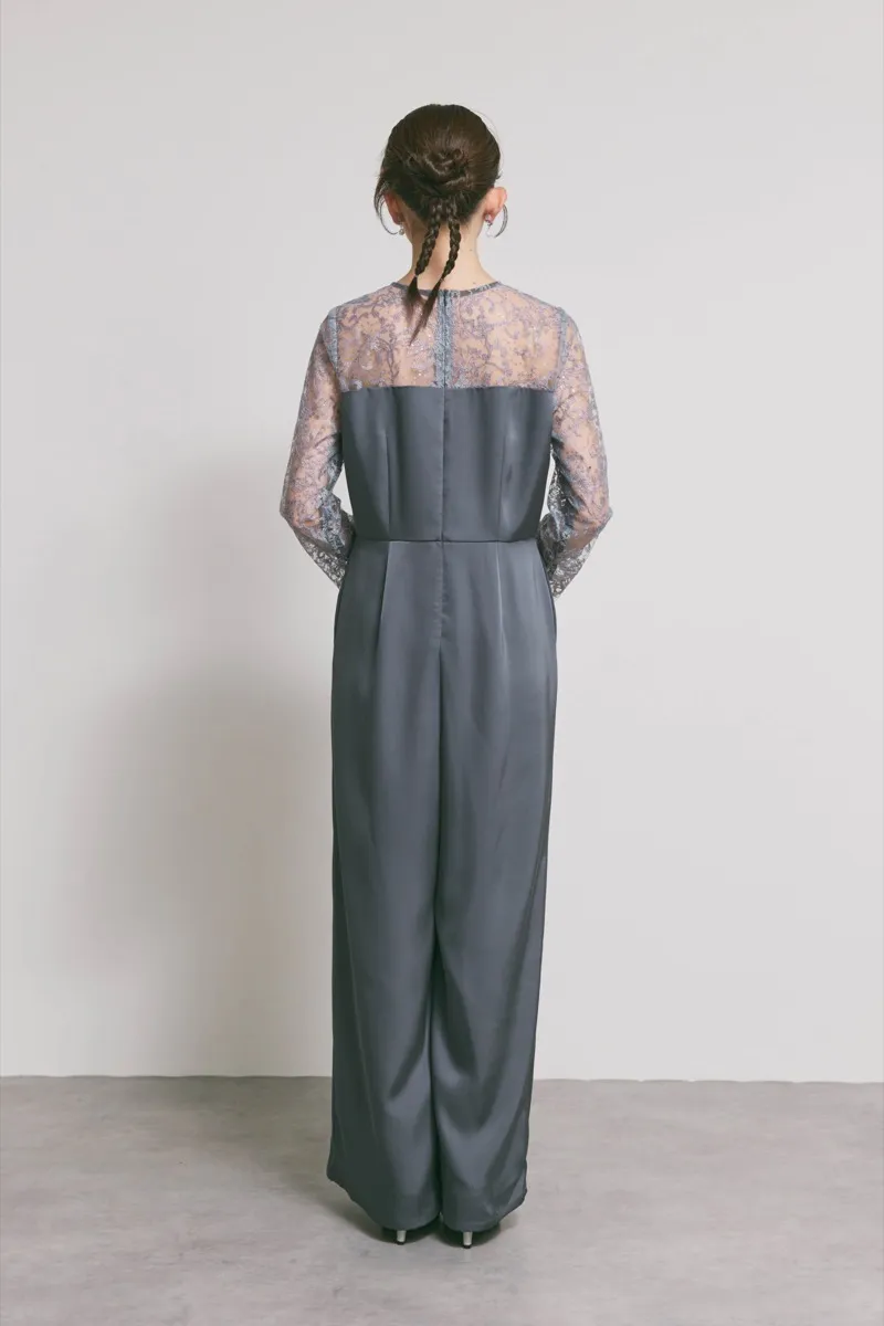 グレーのシークインエンブロイダリーパンツドレス