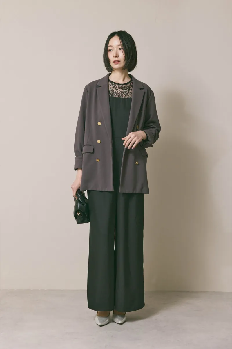 ブラックのシークエンブロイダリーパンツドレス