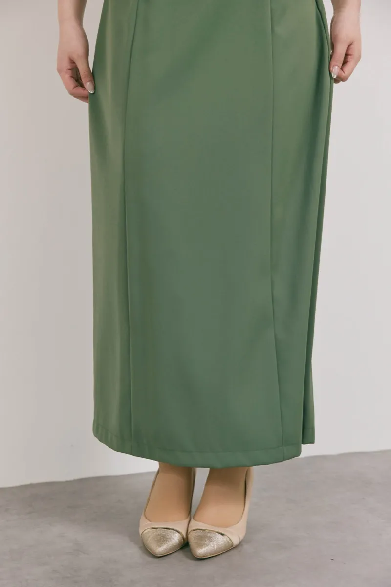 カーキのフラワーモール刺繍ドレス