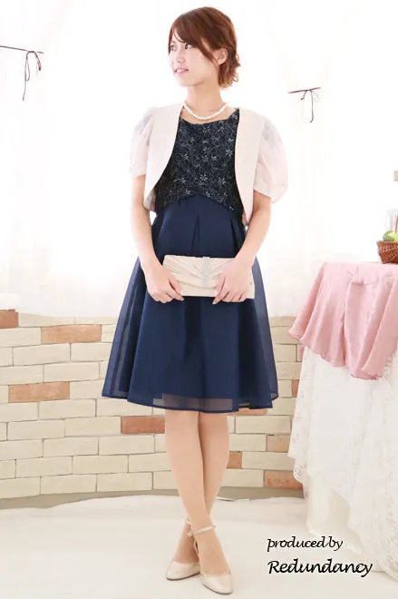 ネイビー×シルバーの花柄クロスドレス