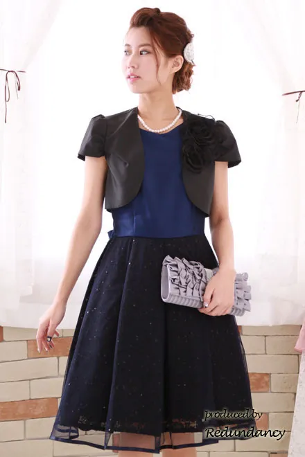 ブルーのシャンタン×チュールフレアドレス