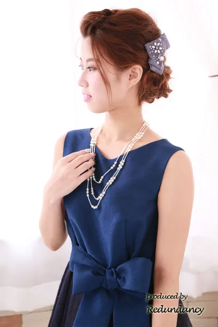 ブルーのシャンタン×チュールフレアドレス