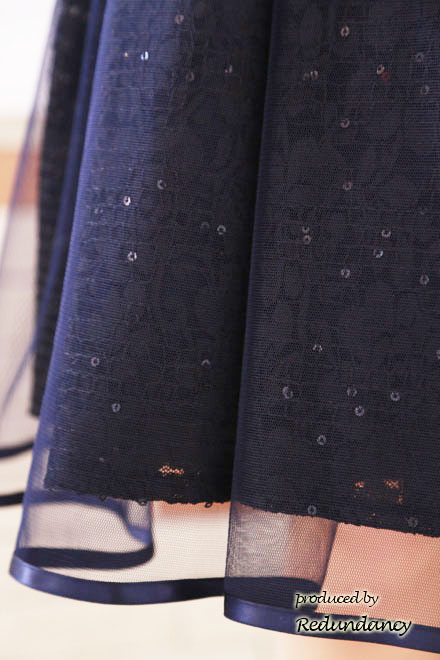 ブルーのシャンタン×チュールフレアドレス