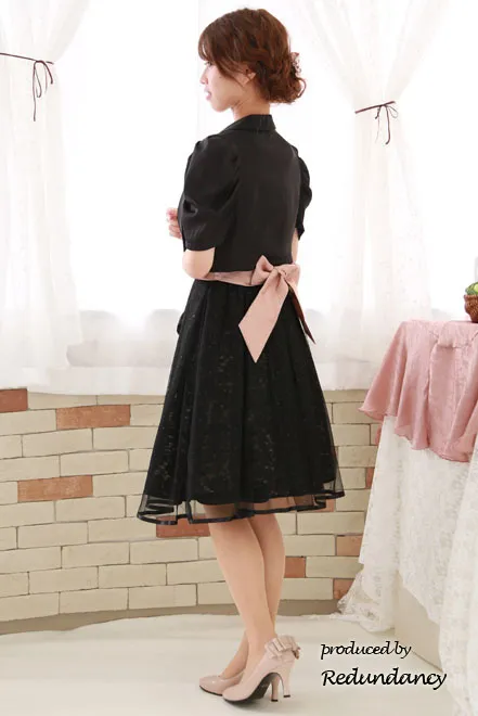 ピンクのシャンタン×チュールフレアドレス