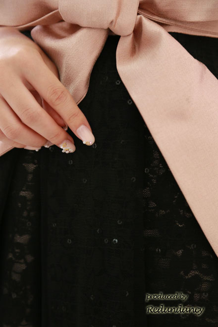 ピンクのシャンタン×チュールフレアドレス