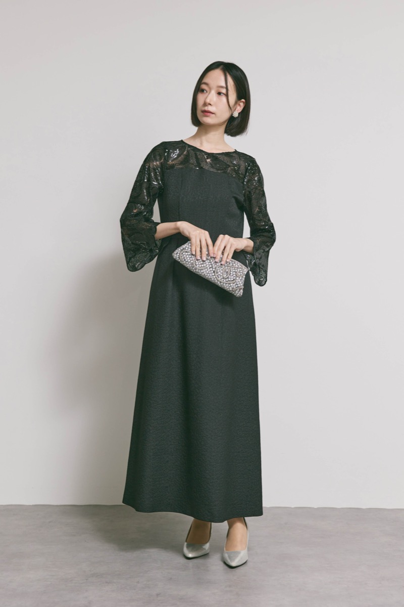 ブラックのブリエレースジャガードドレス [ 店頭販売価格 42,900円 ]