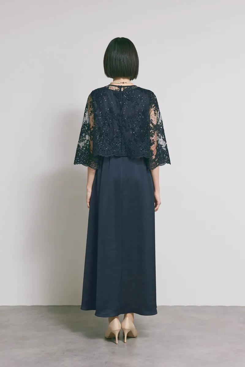 ネイビーのシャイニーレースレイヤードドレス [ 店頭販売価格 49,500円 ]