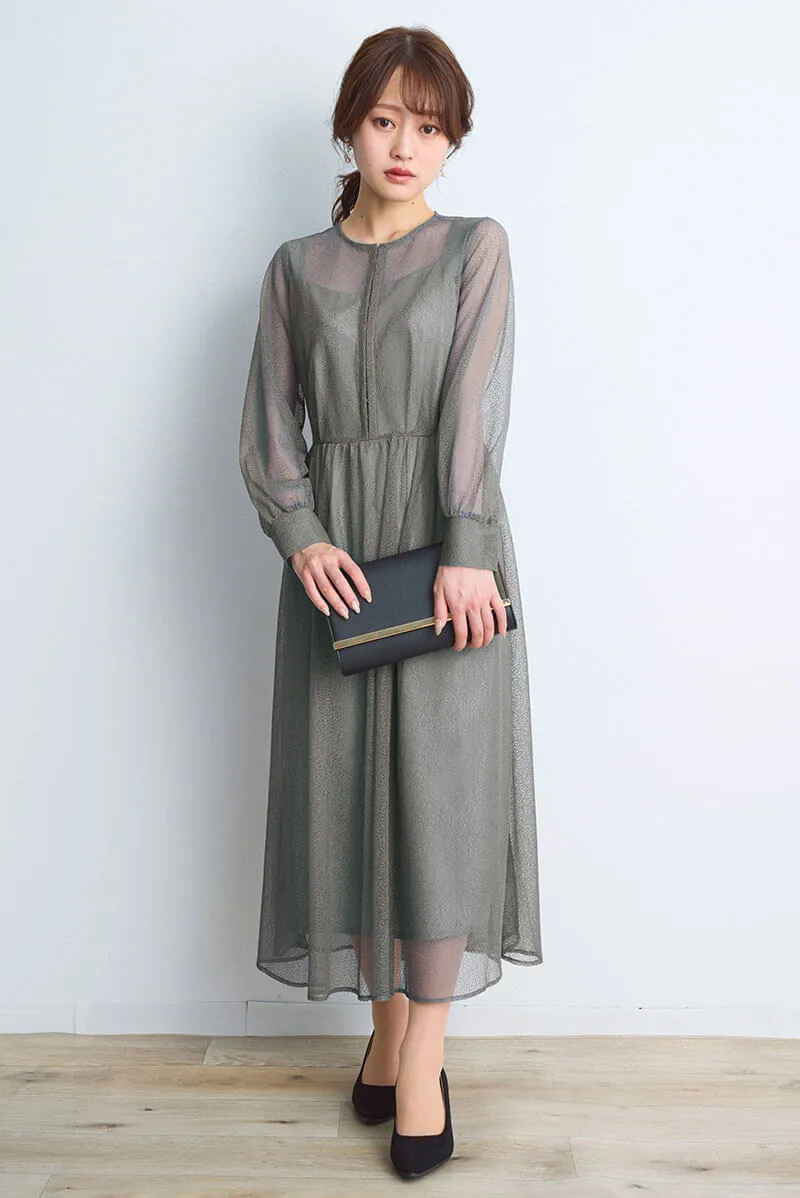 カーキの幾何学チュールドレス