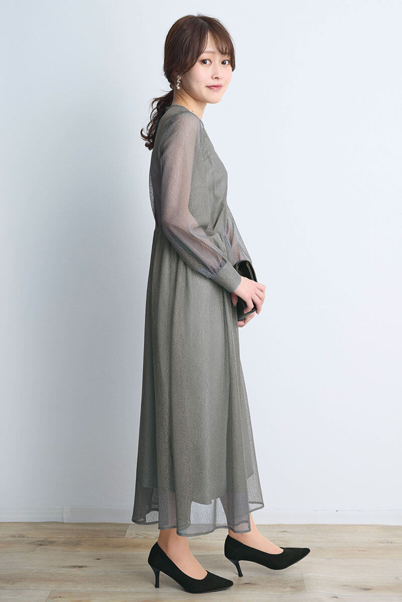 カーキの幾何学チュールドレス