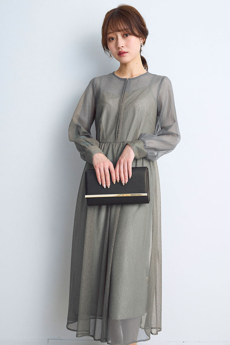 カーキの幾何学チュールドレス