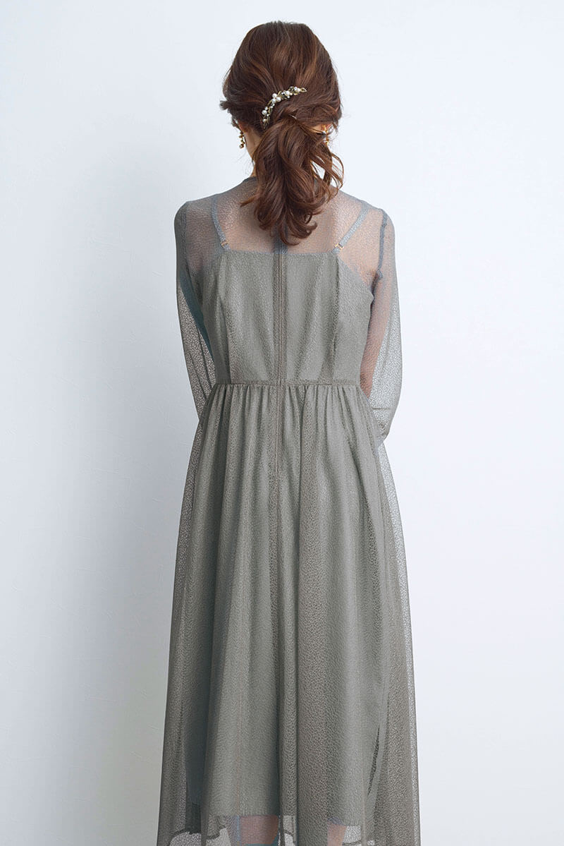 カーキの幾何学チュールドレス