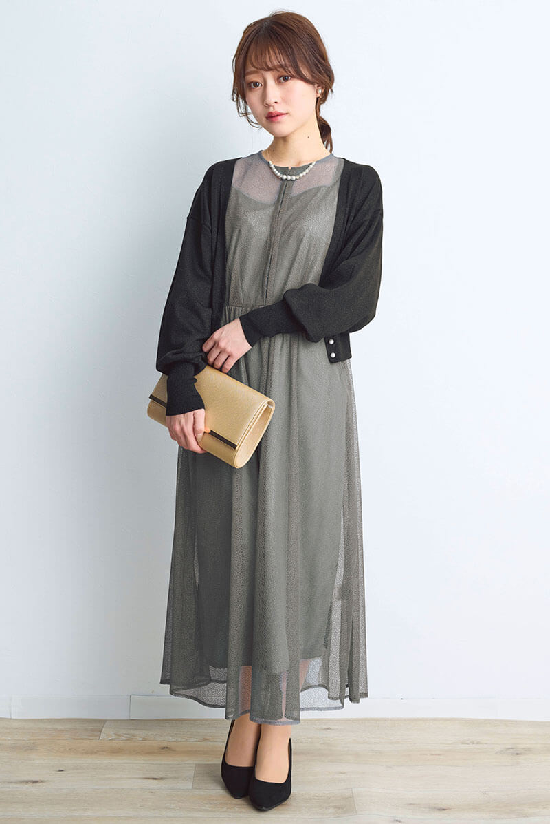 カーキの幾何学チュールドレス