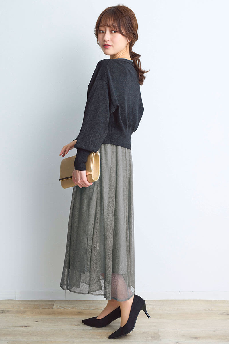 カーキの幾何学チュールドレス