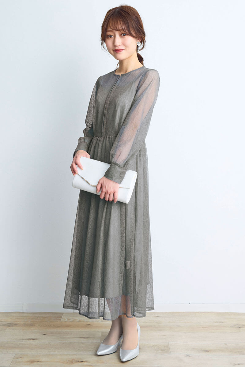 カーキの幾何学チュールドレス